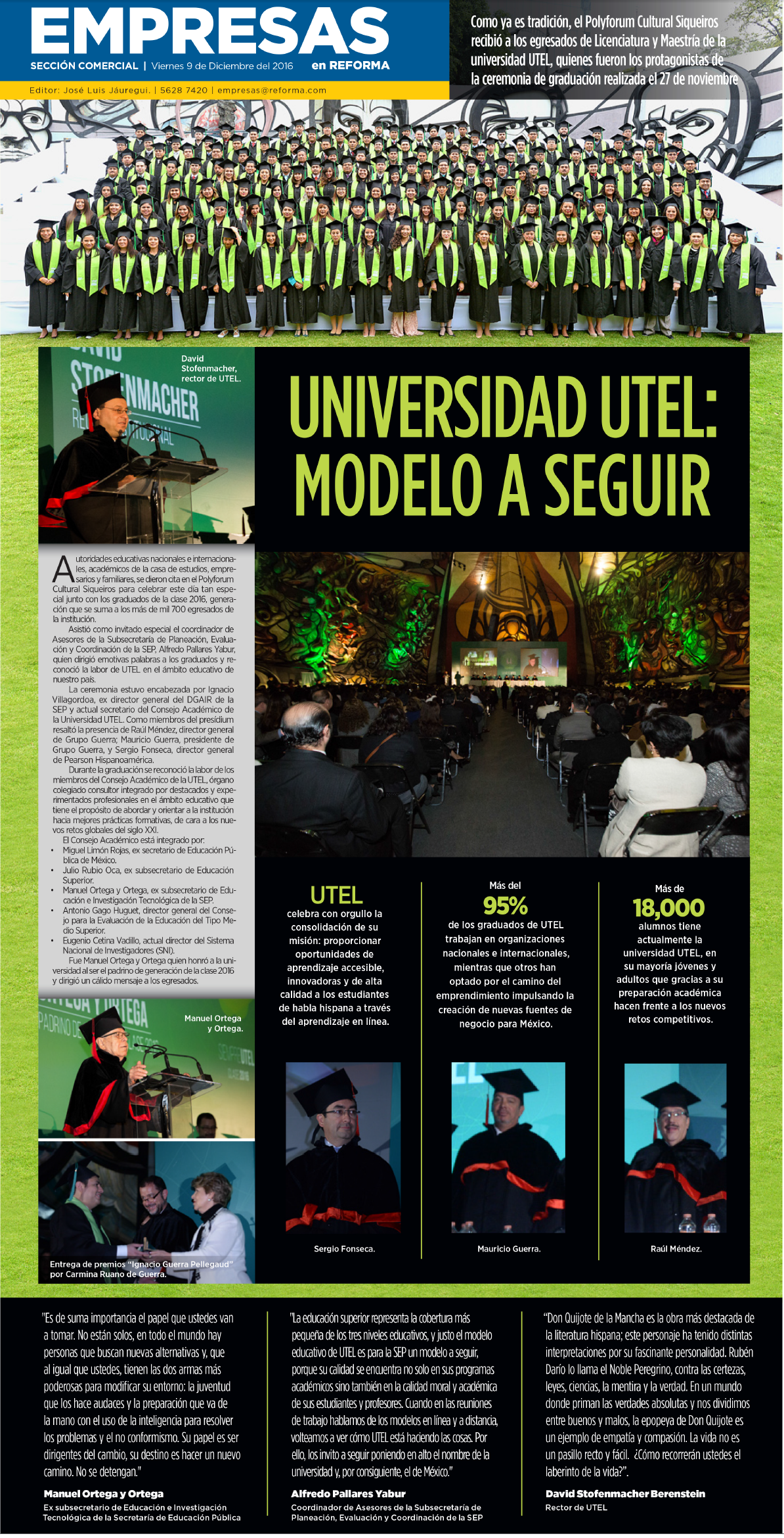Graduación UTEL encabeza plana del periódico Reforma