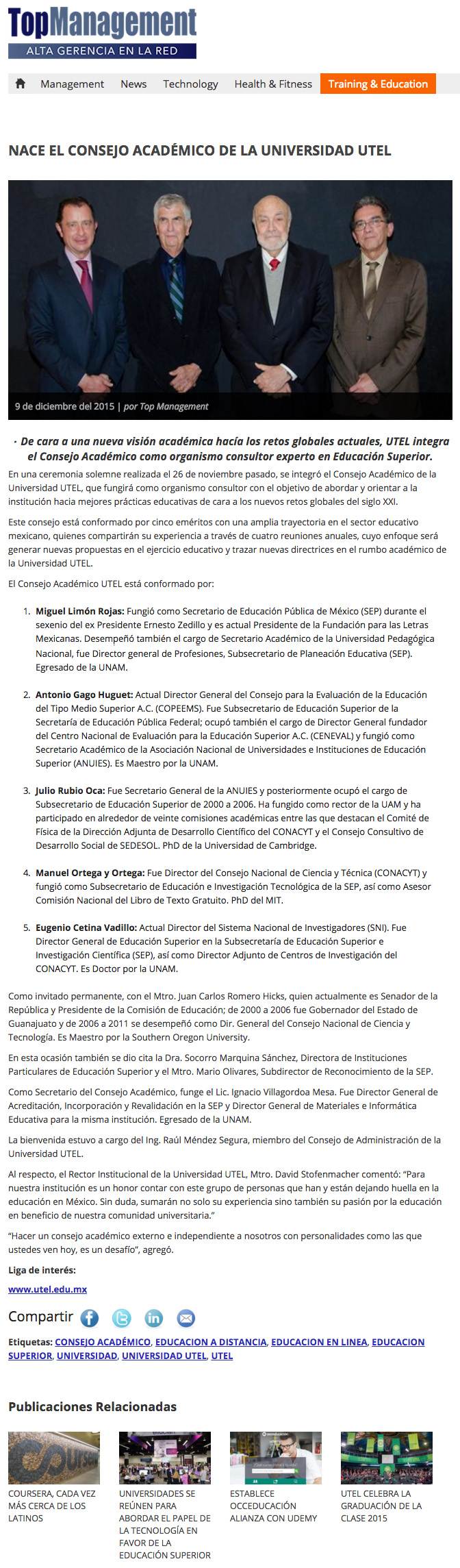 UTEL celebra la Graduación de la Clase 2015. Top Management